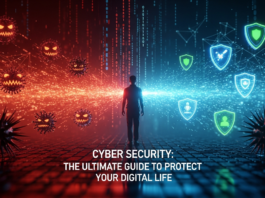 cyber security protection concept with shield and lock