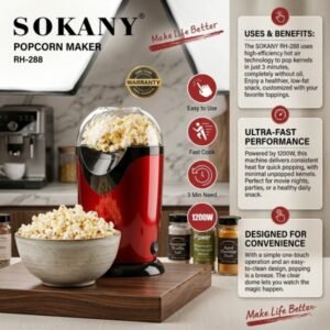 SOKANY Popcorn Maker RH-288 – Hot Air Oil-Free Popcorn Machine